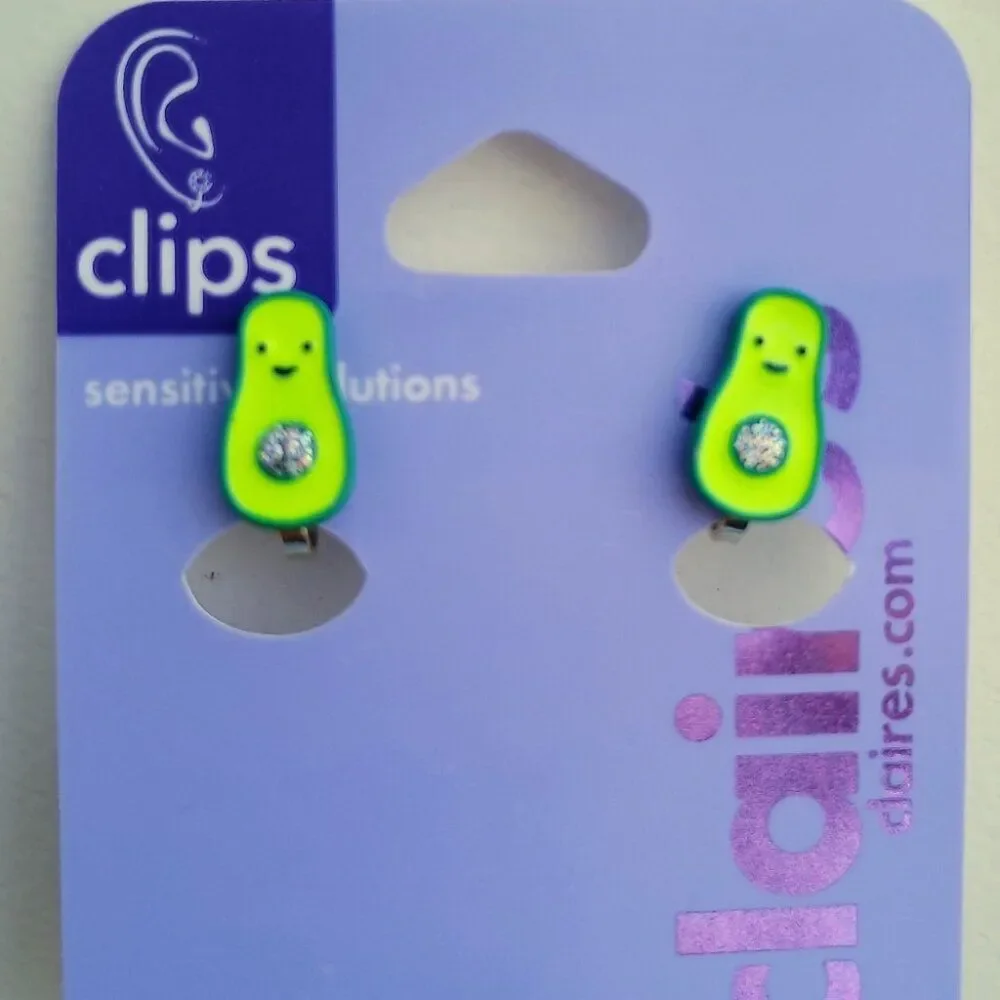 Claire's Set Of 2 Pairs Clip-On Earrings - Green Avocados And Milk Carton Cow
